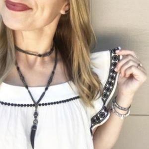 Arlo Horn Necklace, Edgy Chic, Hematite Beads